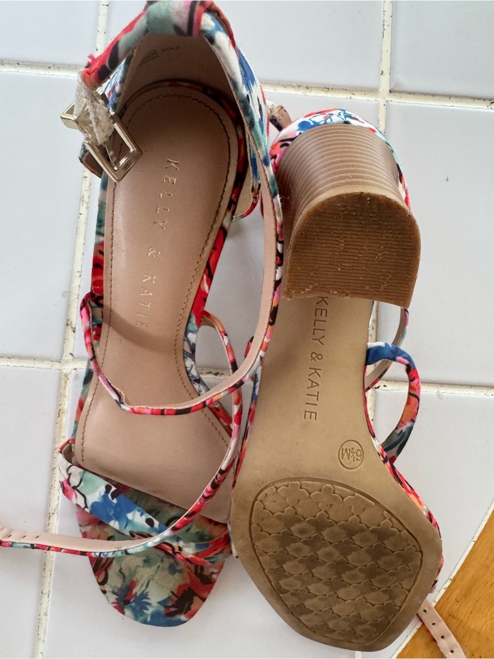 Kelly & Katie Multicolor Floral Ankle-Strap Block Heels